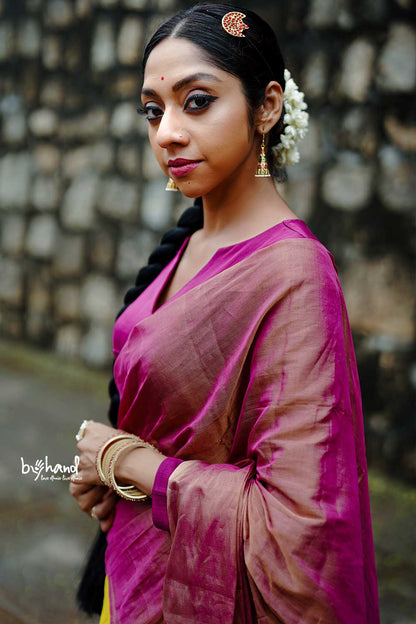 Golden Pink Double Color Tissue Saree with Tassels