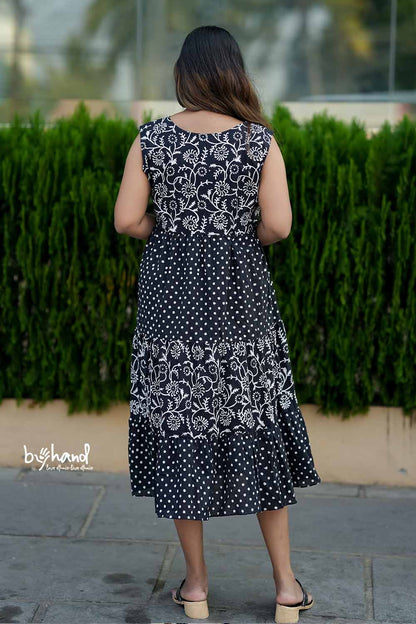 Black Tiered Dress With Floral  Print