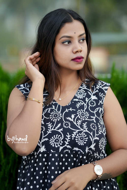 Black Tiered Dress With Floral  Print