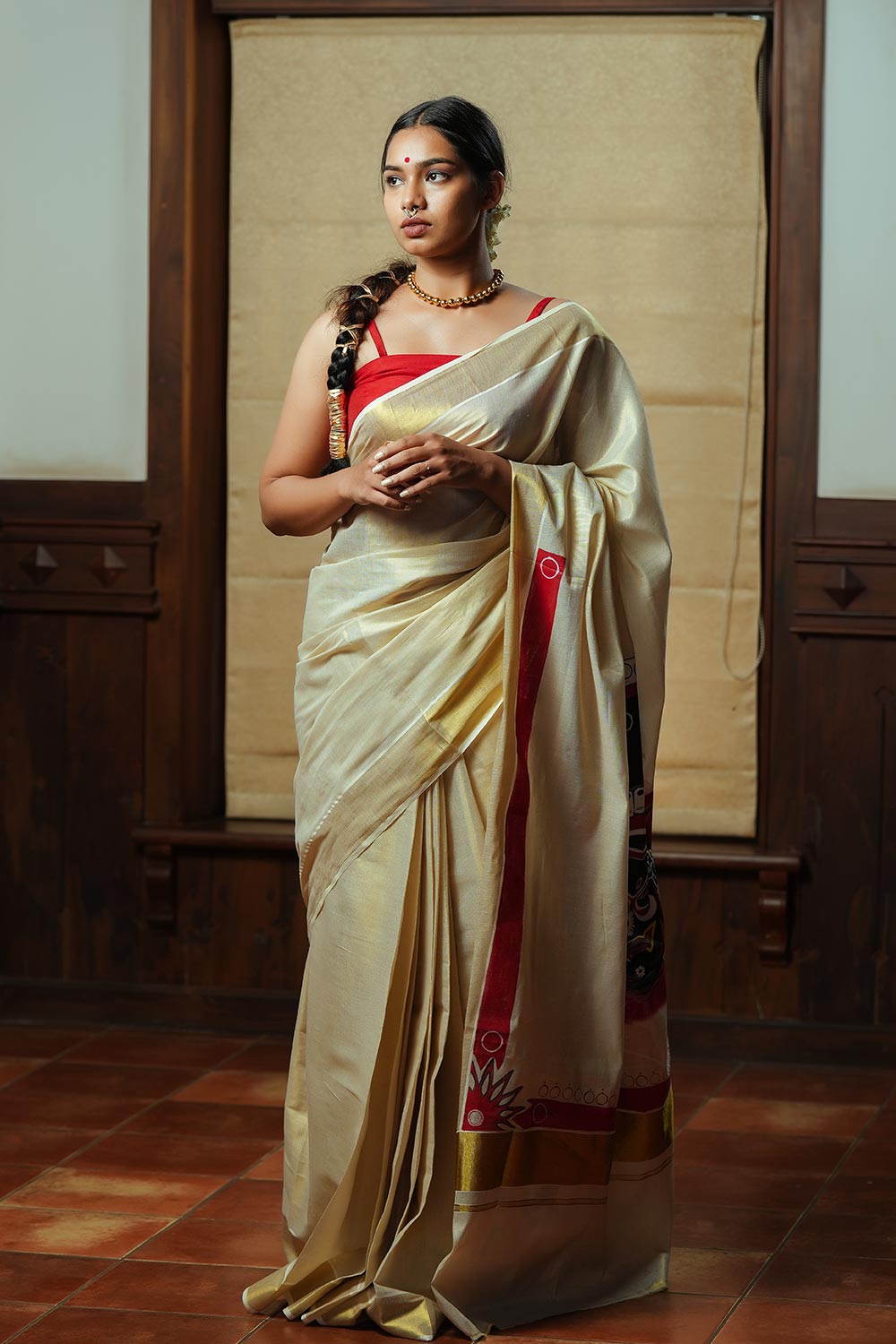 Offwhite Kathakali Handpainted Tissue Saree