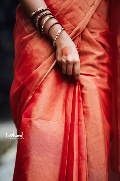 Golden Orange Double Color Tissue Saree with Tassels