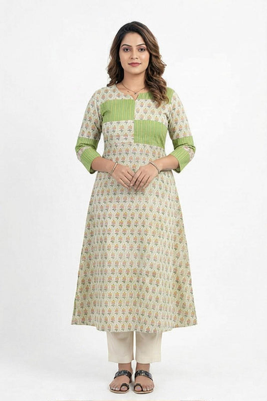 Green sanganeri Floral Aline kurthi