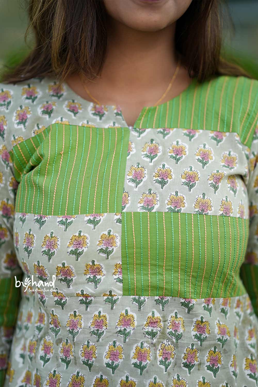 Green sanganeri Floral Aline kurthi