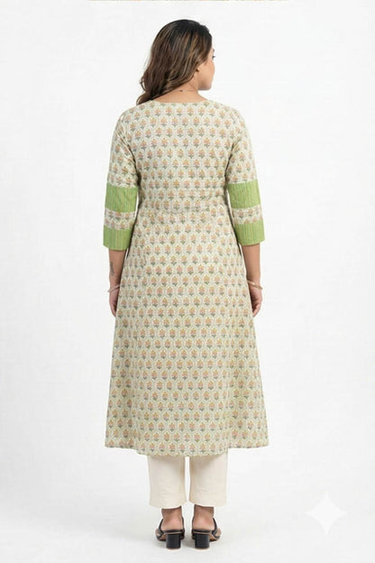 Green sanganeri Floral Aline kurthi