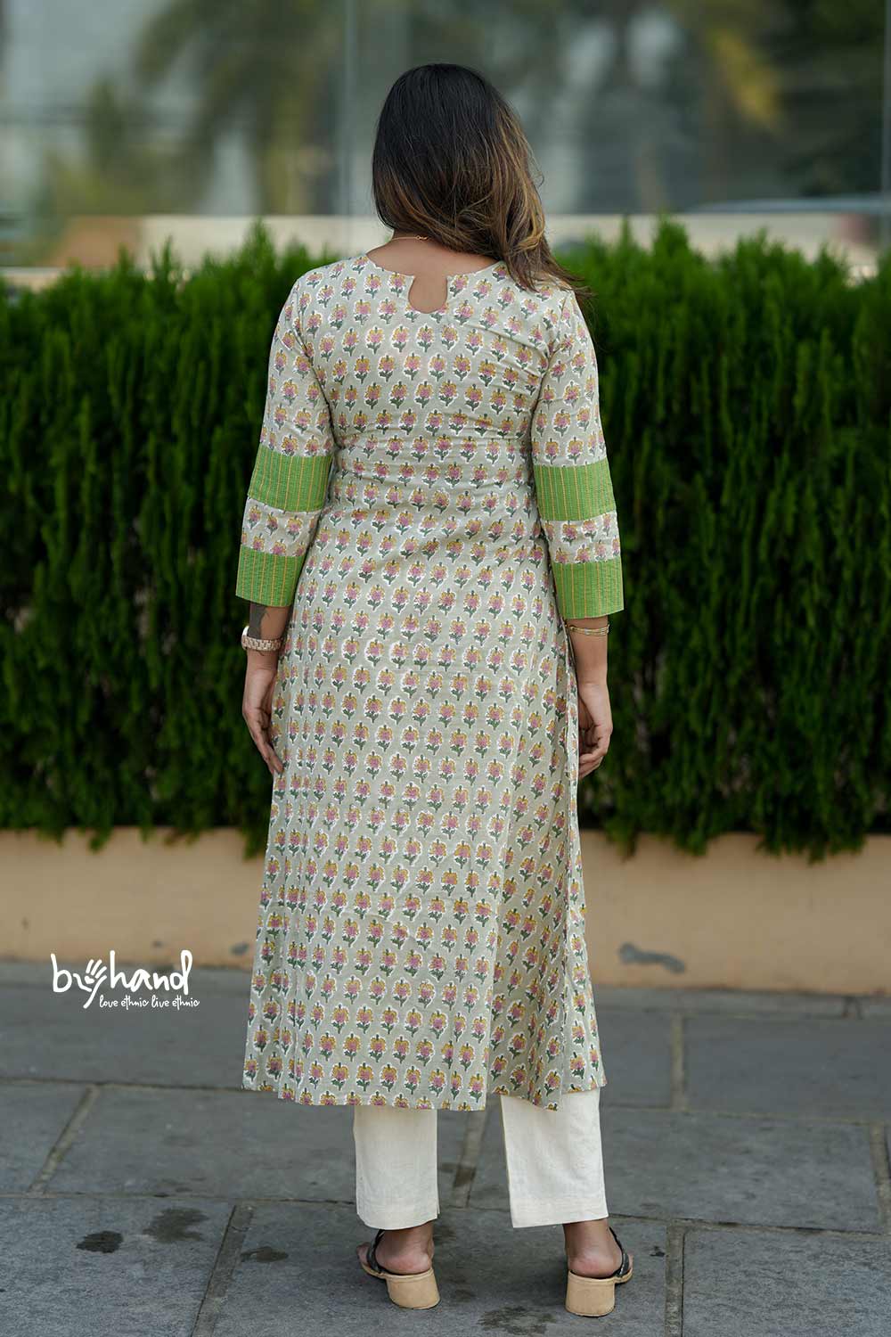 Green sanganeri Floral Aline kurthi