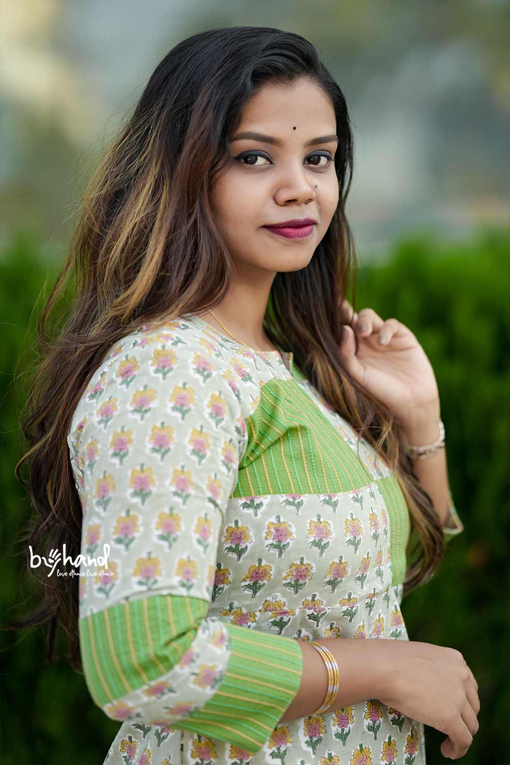 Green sanganeri Floral Aline kurthi