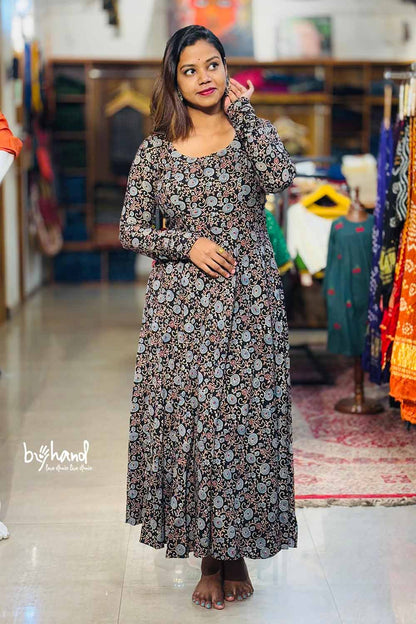 Black Ajrakh Creapers Print Anarkali