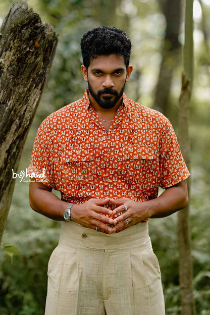 Red Half Sleeve With Butterfly Print