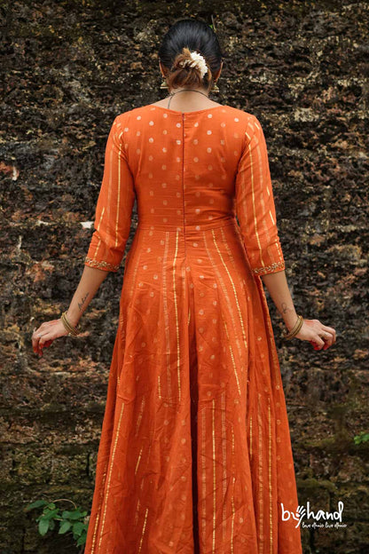 Red & Orange Base Anarkali With Dots&Strips