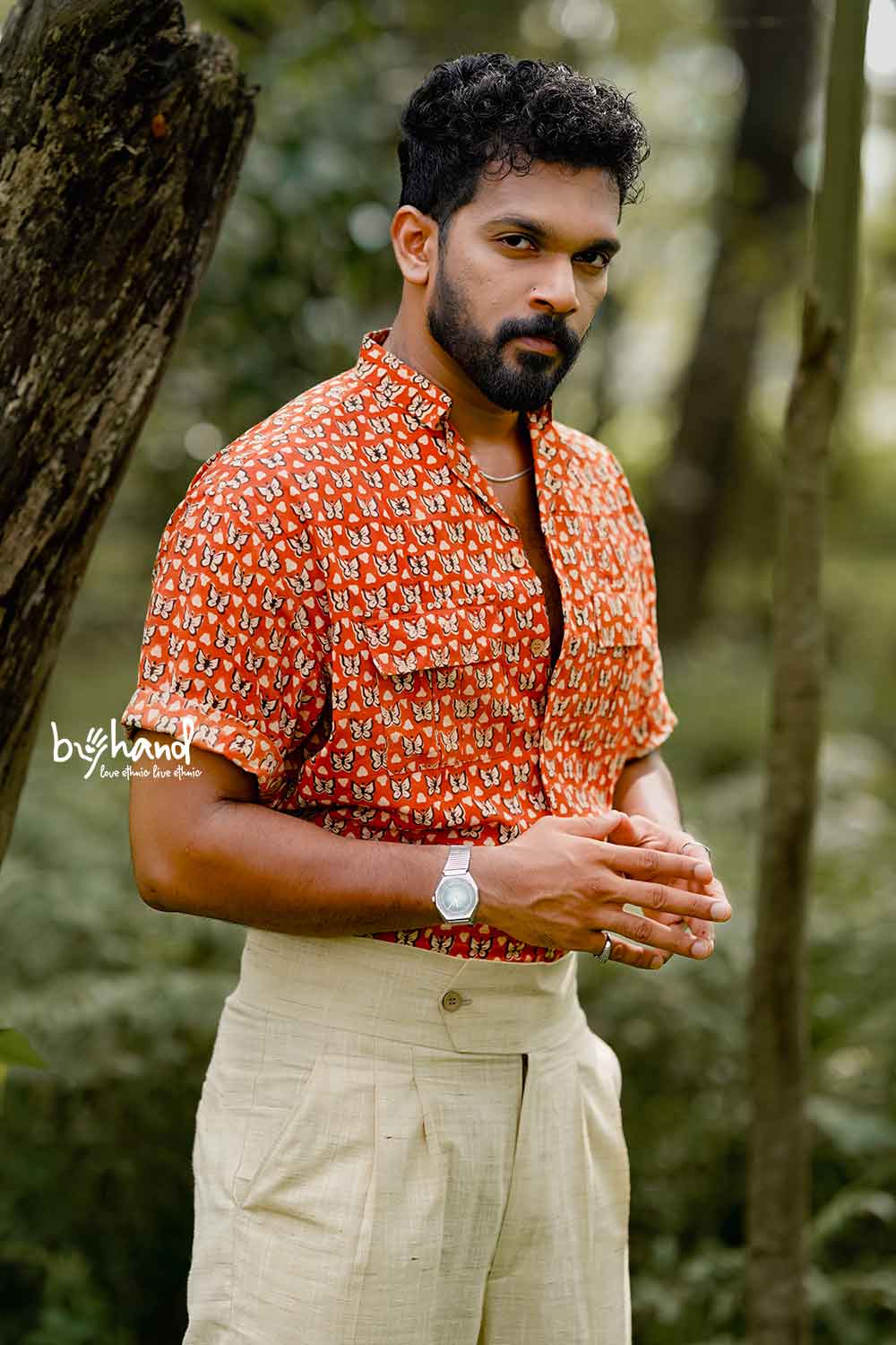 Red Half Sleeve With Butterfly Print