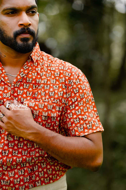 Red Half Sleeve With Butterfly Print