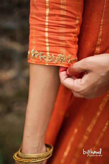 Red & Orange Base Anarkali With Dots&Strips