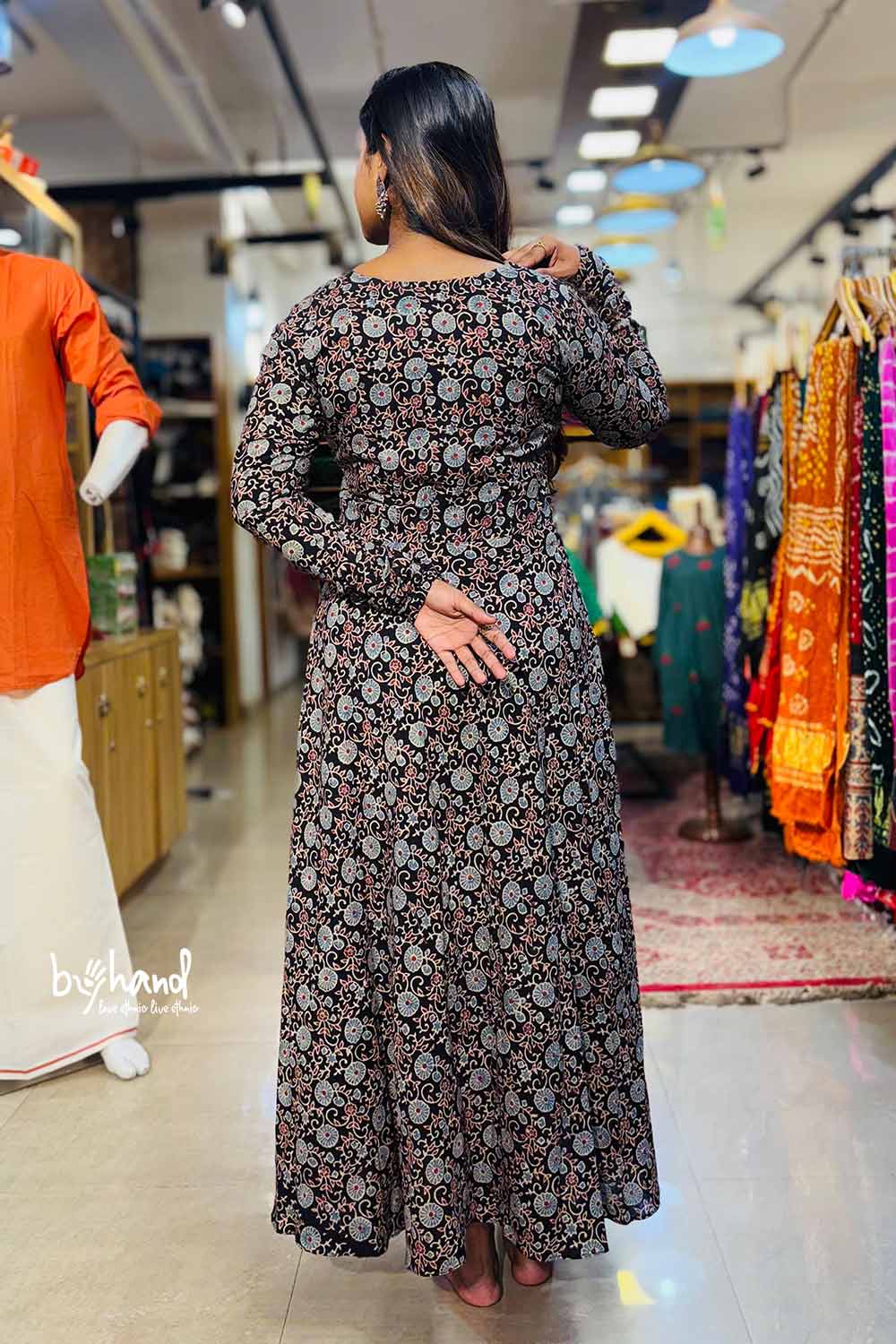 Black Ajrakh Creapers Print Anarkali