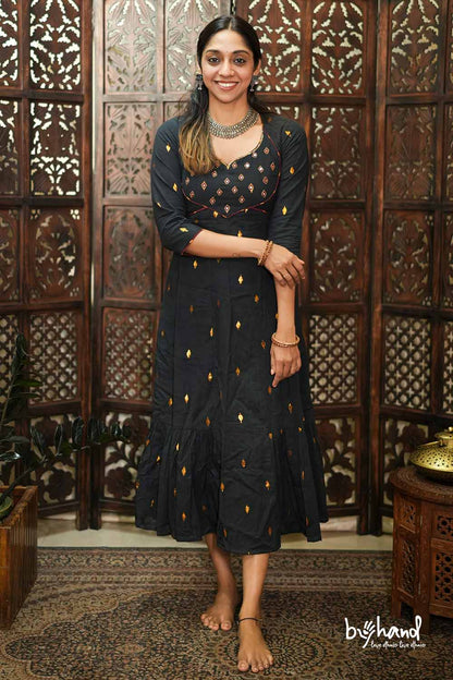 Panel And GatherKurthi with Black dyed Golden Diamond Shaped Lurex Kurti