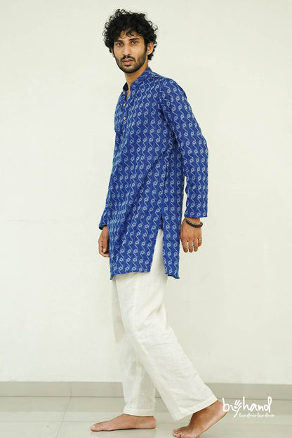 Kantha Royal Blue Mens Long Kurta