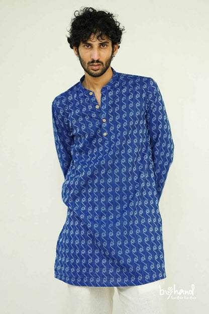 Kantha Royal Blue Mens Long Kurta