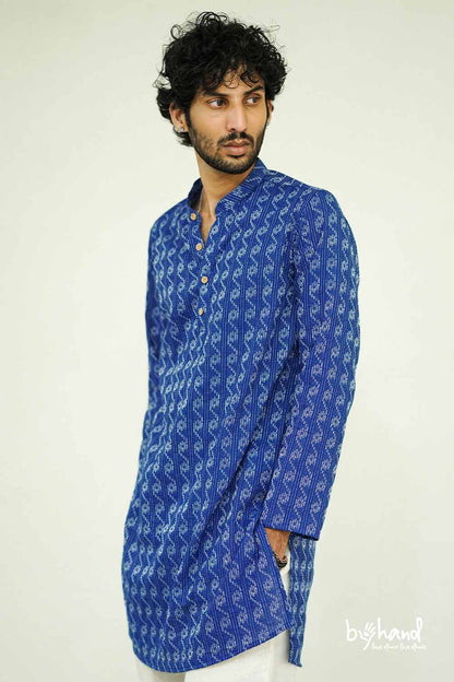 Kantha Royal Blue Mens Long Kurta