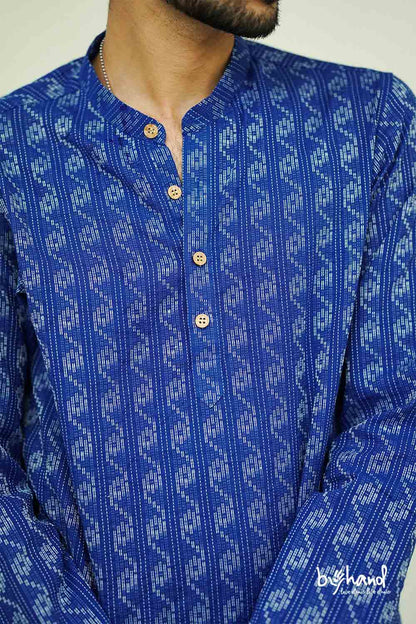 Kantha Royal Blue Mens Long Kurta