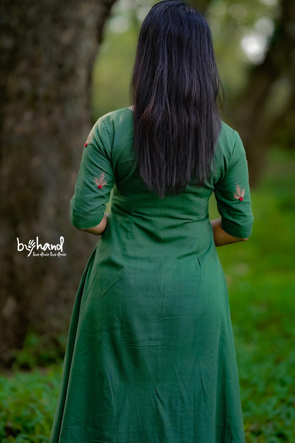 Handloom Green Aline Embroidery Aline Dress