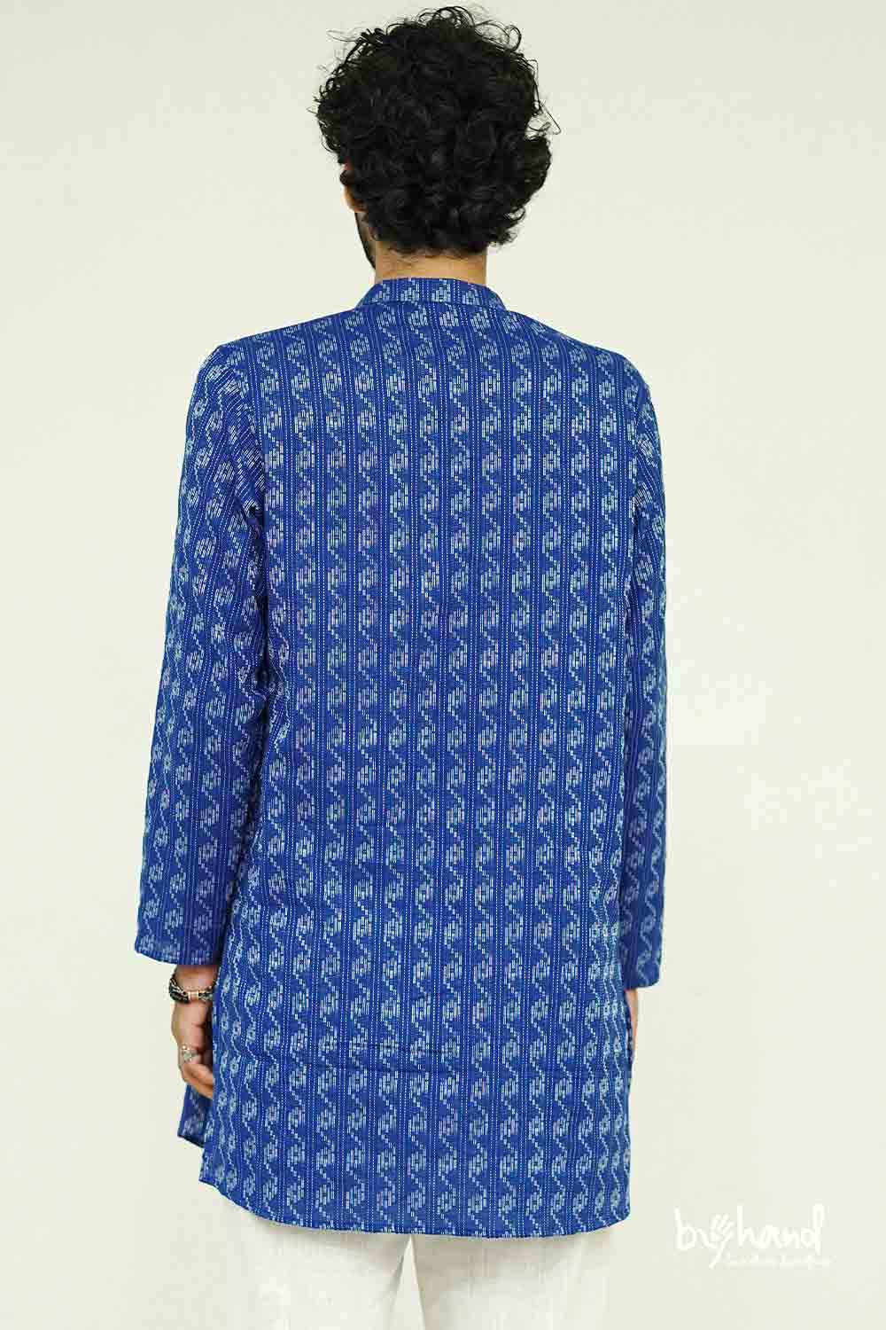 Kantha Royal Blue Mens Long Kurta