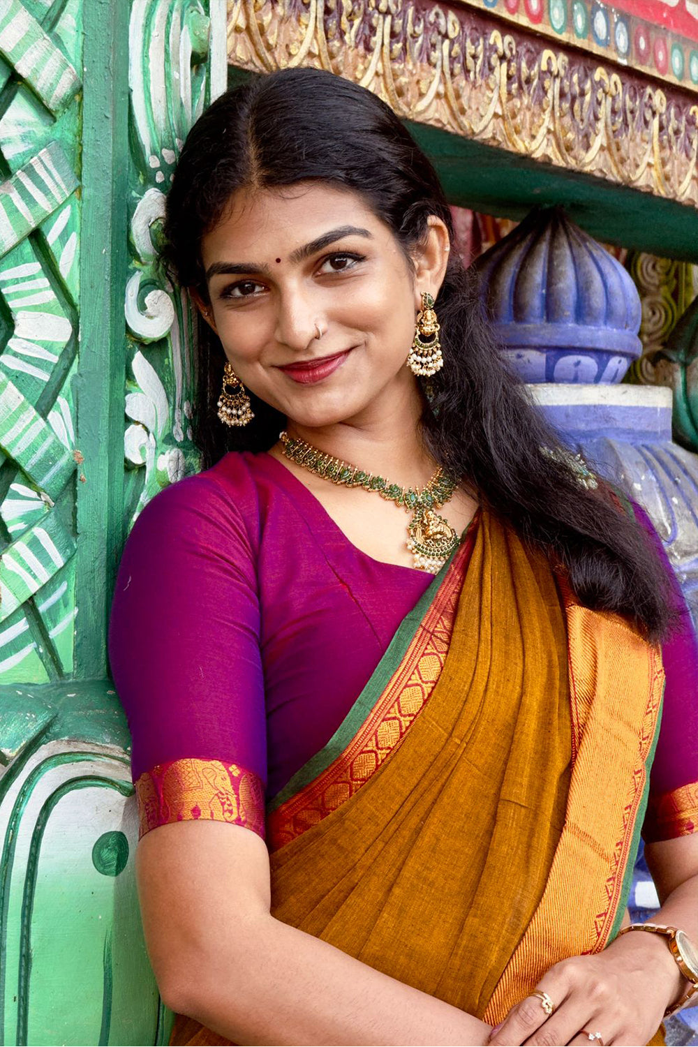 Narayanpettu Purple Plain Dhawani Set