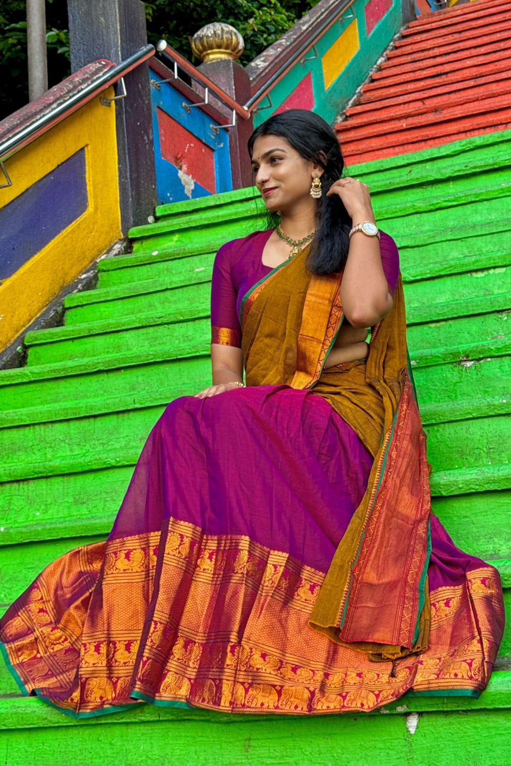 Narayanpettu Purple Plain Dhawani Set