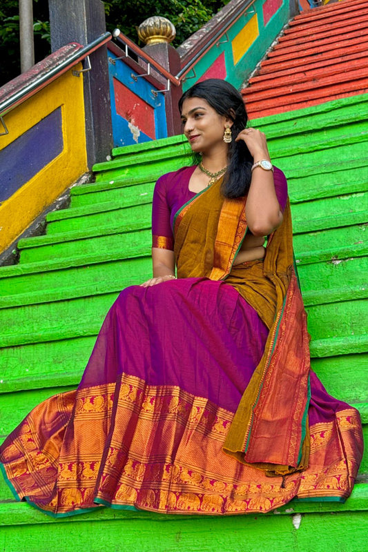 Narayanpettu Purple Plain Dhawani Set