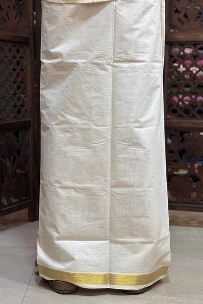 Offwhite Dhothi with Elephant Handblock Print