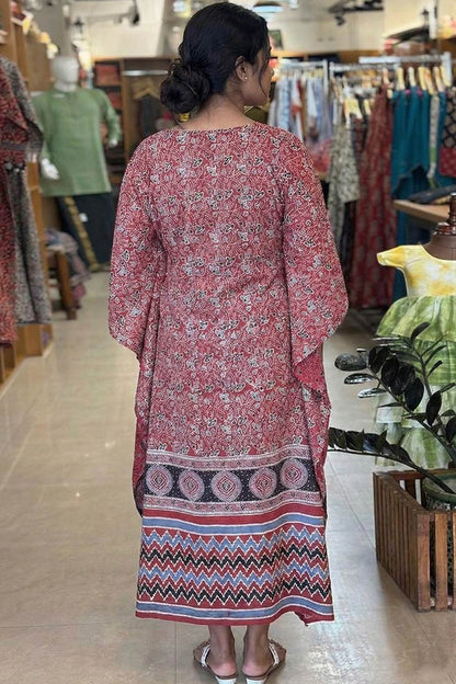 Red Base Ajrakh Floral Kaftan
