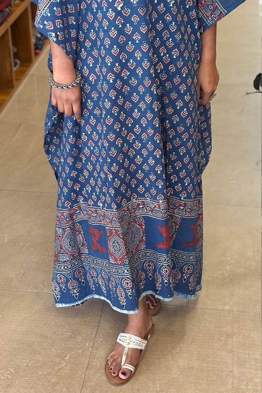 Blue Kaftan with Small Floral Print