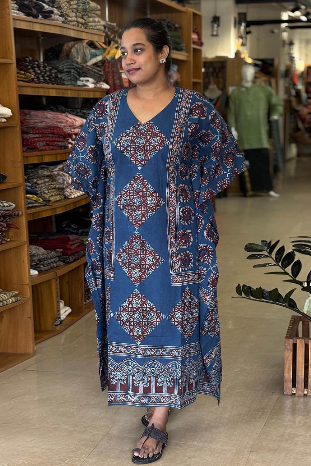 Blue Base Peacock Feather Kaftan