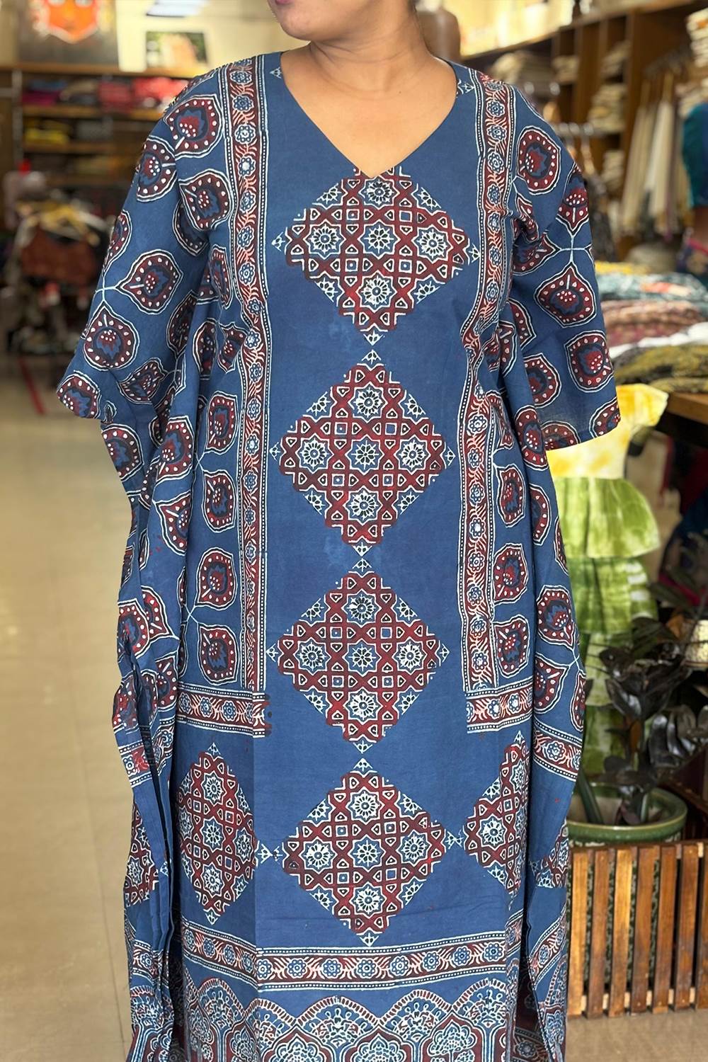 Blue Base Peacock Feather Kaftan