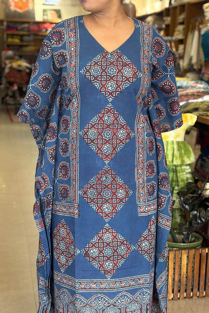 Blue Base Peacock Feather Kaftan