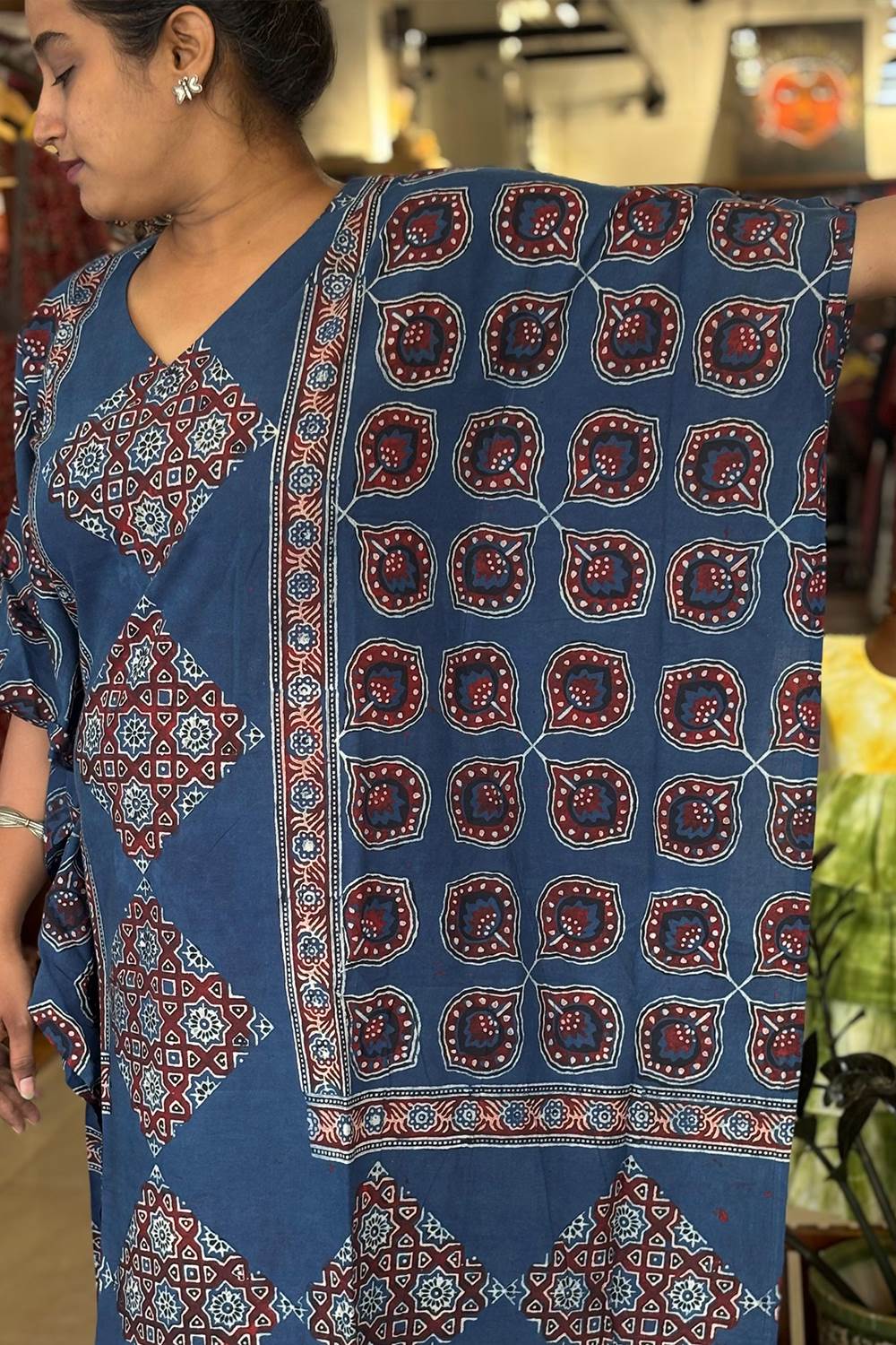 Blue Base Peacock Feather Kaftan