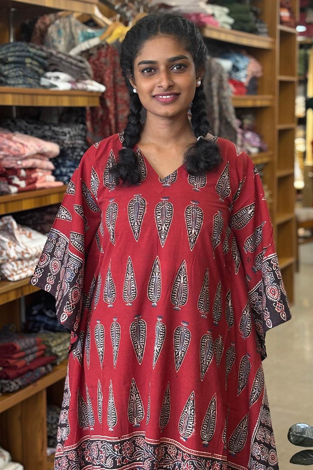 Red Leaf Print Kaftan