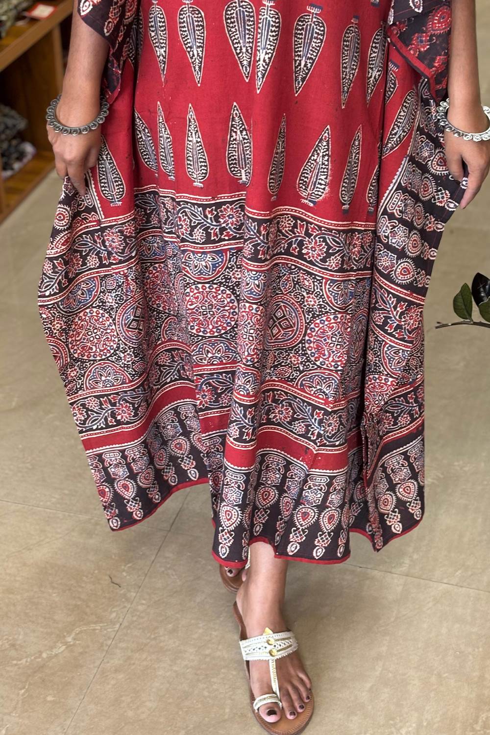 Red Leaf Print Kaftan