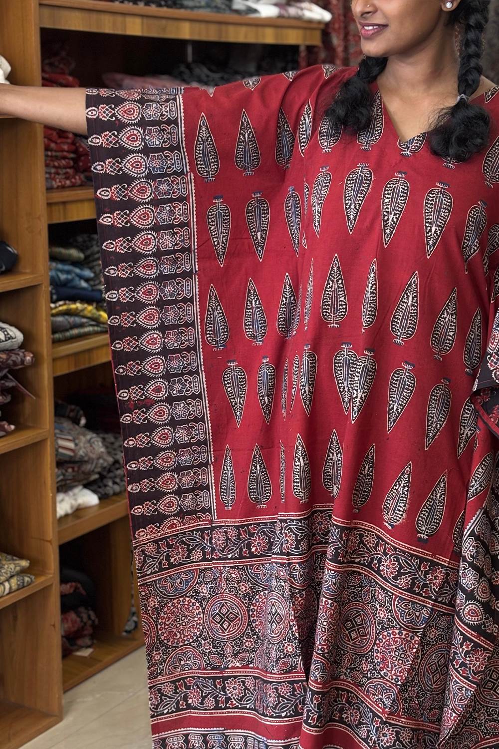 Red Leaf Print Kaftan