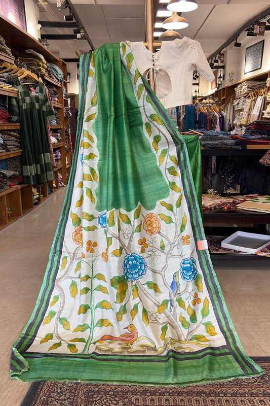Tussar Handpainted Silk Saree