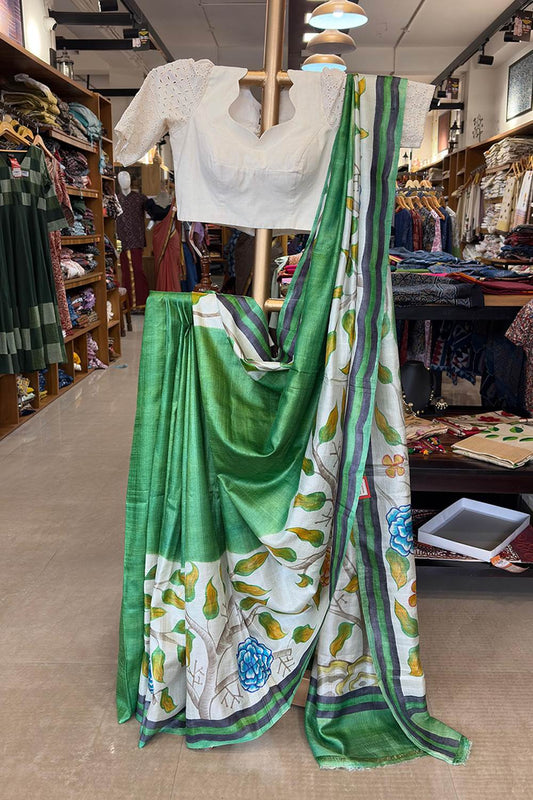 Tussar Handpainted Silk Saree