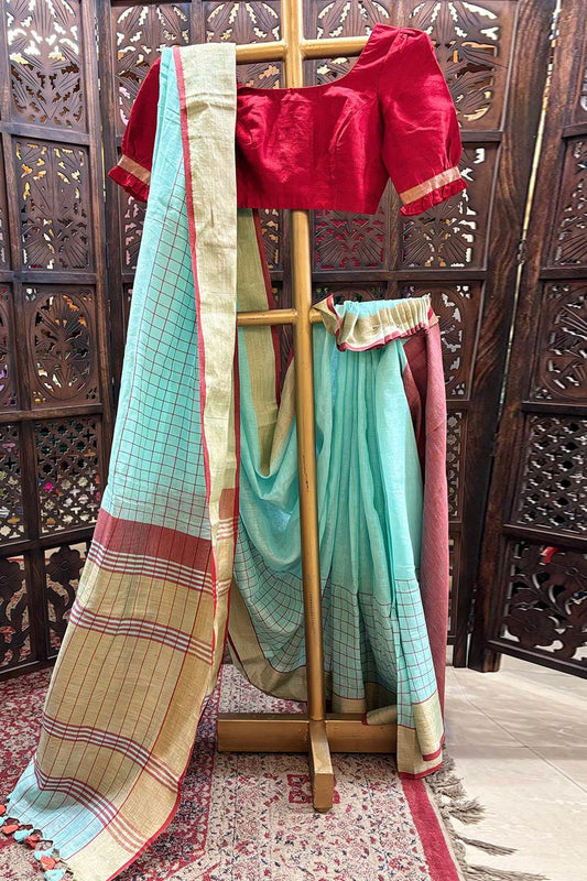 Linen Checks Border Saree