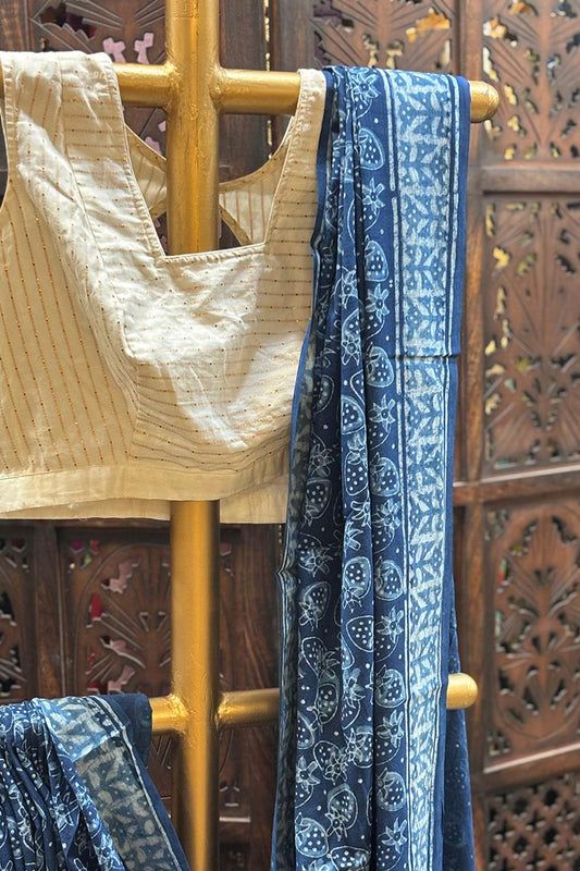 Indigo Strawberry Print Saree