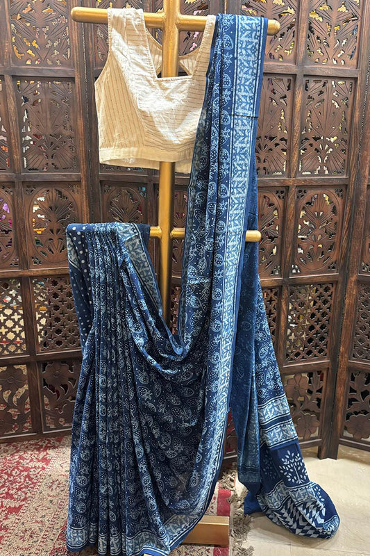 Indigo Strawberry Print Saree