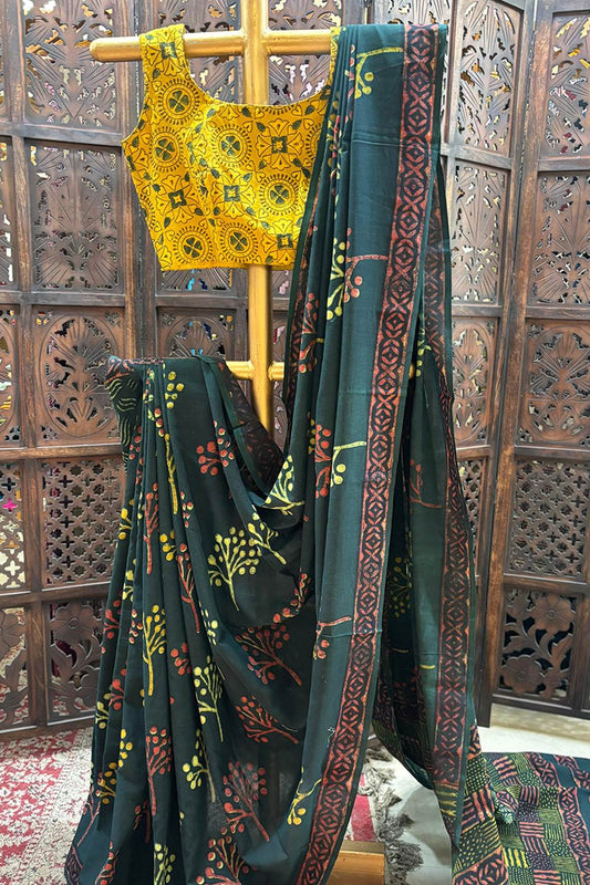 Green Mulcotton Saree