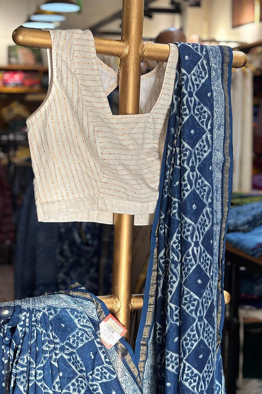 Indigo Chanderi Silk Saree