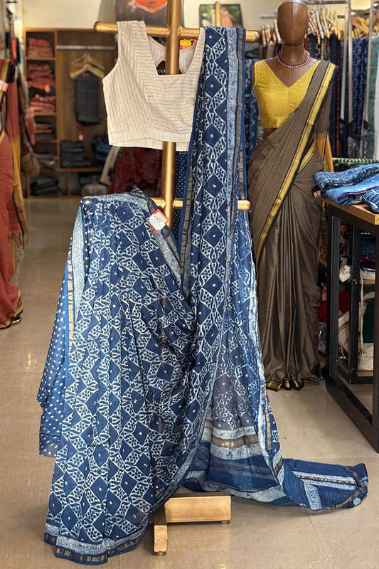 Indigo Chanderi Silk Saree