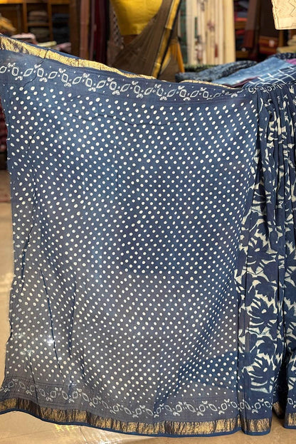 Indigo Maheswari Silk Saree