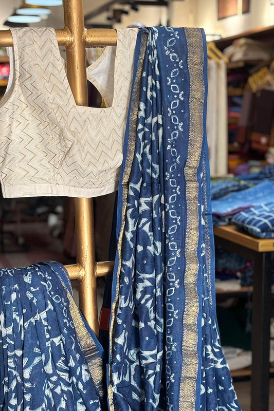 Indigo Maheswari Silk Saree