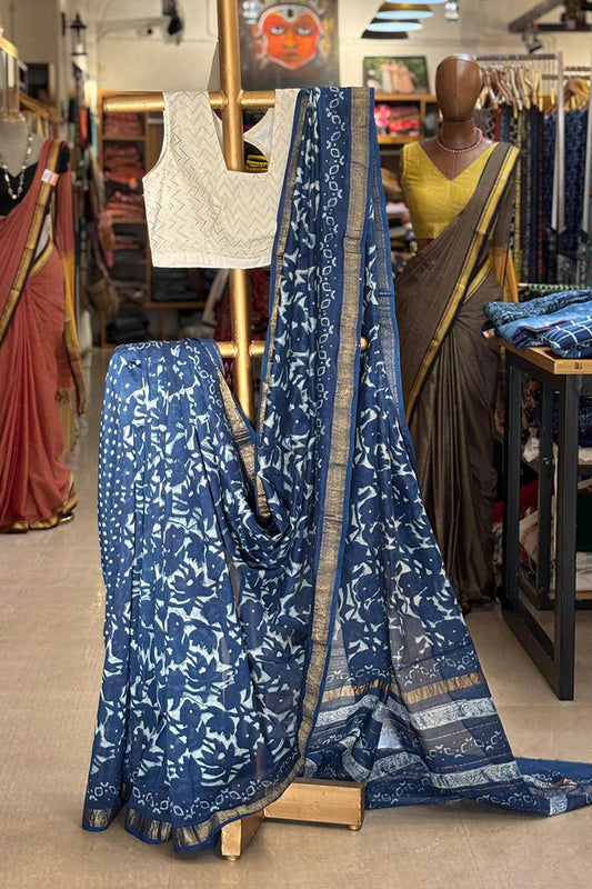 Indigo Maheswari Silk Saree