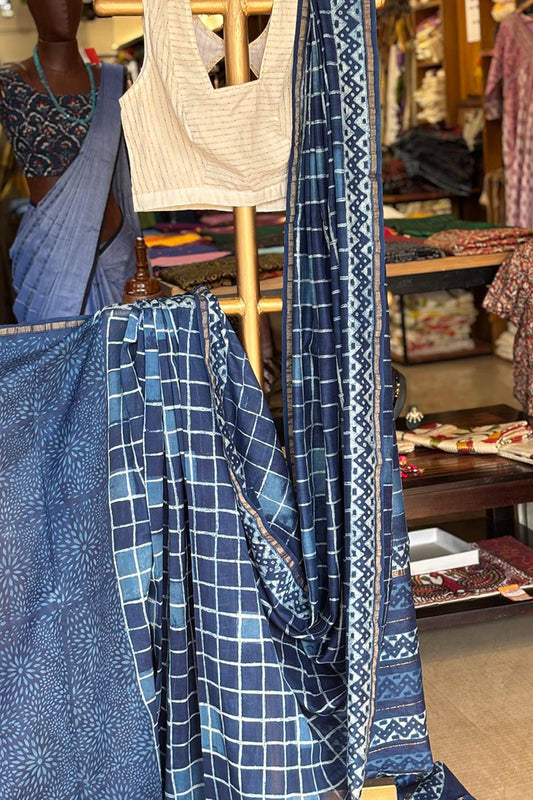 Indigo Chanderi Saree
