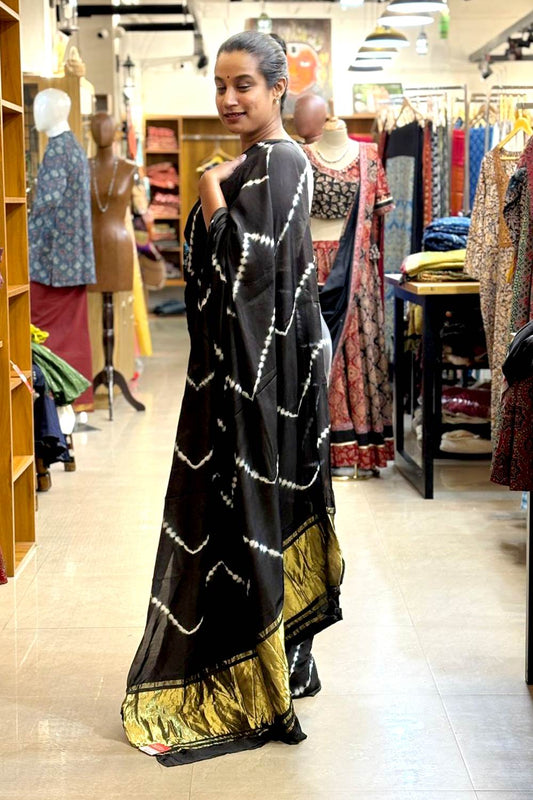 Modal Silk Tie Dye Black Saree
